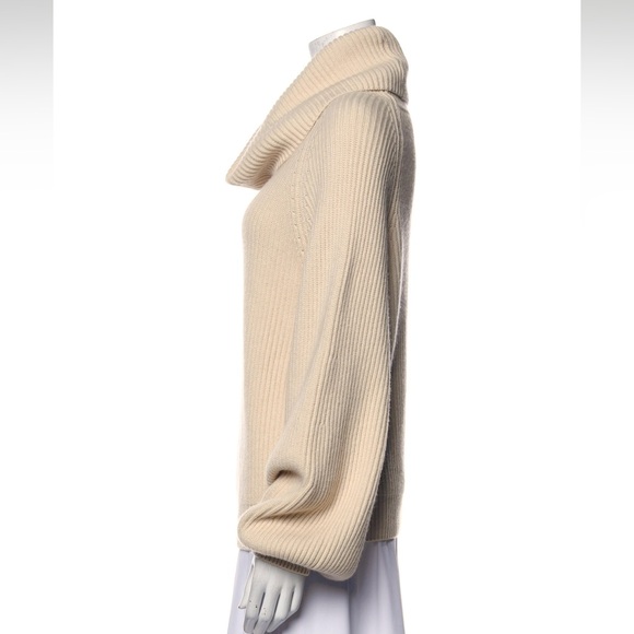 Auth Celine Cream Cowl Neck Cashmere Sweater Jumper Coat Jacket Cardigan~XS